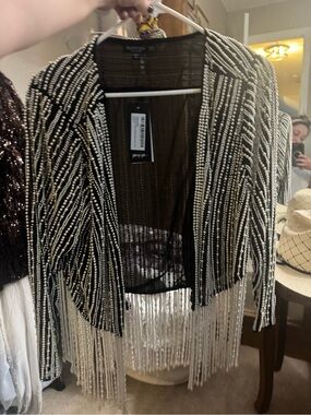 Nasty Gal Black Jacket with Silver Bead Fringe